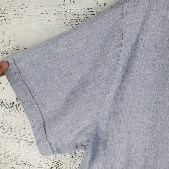 Rochester Button Front Collared Short Sleeves Linen Blue Top Sz 2XL - Picture 5 of 11
